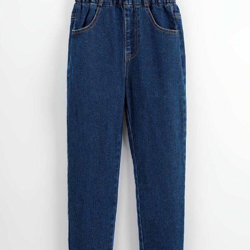 Barns Flickor Fit Jeans Casual Enfärgad Elastiska Midja Byxor Barnkläder