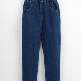 Barns Flickor Fit Jeans Casual Enfärgad Elastiska Midja Byxor Barnkläder