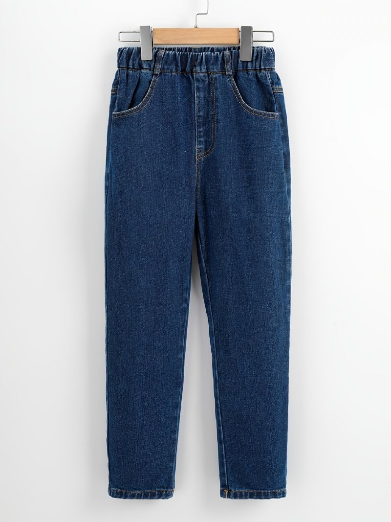 Barns Flickor Fit Jeans Casual Enfärgad Elastiska Midja Byxor Barnkläder