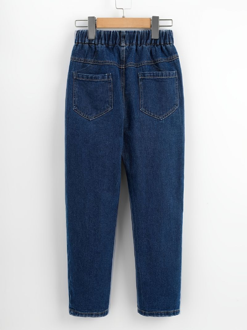 Barns Flickor Fit Jeans Casual Enfärgad Elastiska Midja Byxor Barnkläder