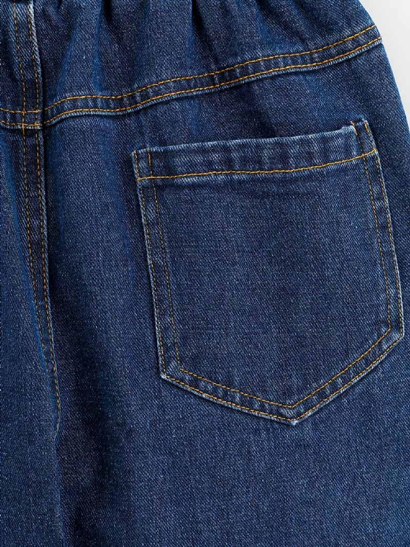 Barns Flickor Fit Jeans Casual Enfärgad Elastiska Midja Byxor Barnkläder