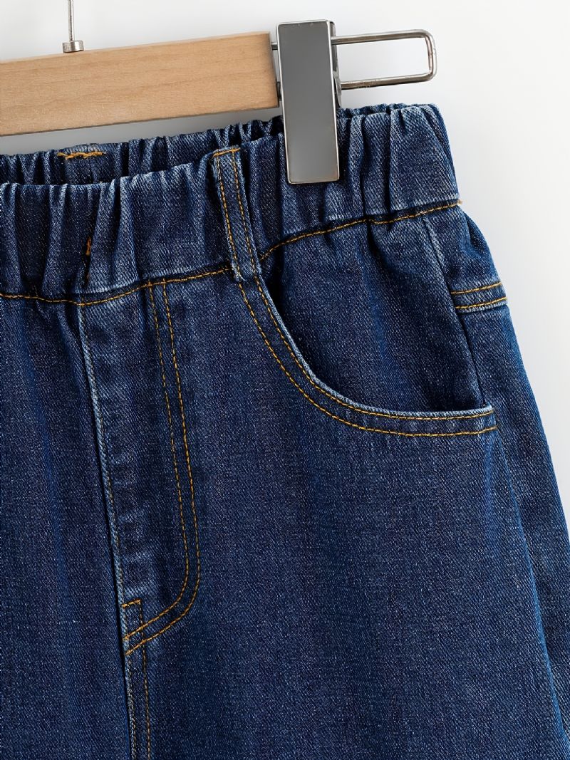 Barns Flickor Fit Jeans Casual Enfärgad Elastiska Midja Byxor Barnkläder