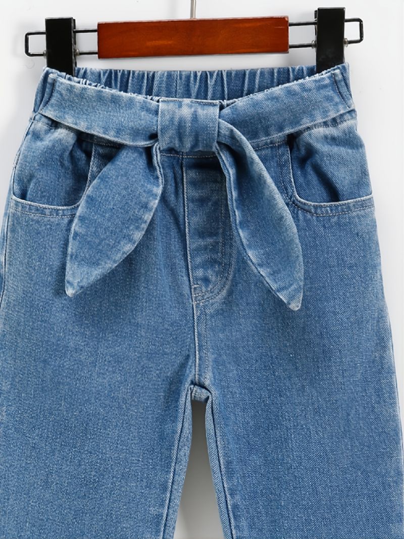 Barns Flickor Jeans Casual Enfärgad Rosett Bälte Byxor Barnkläder