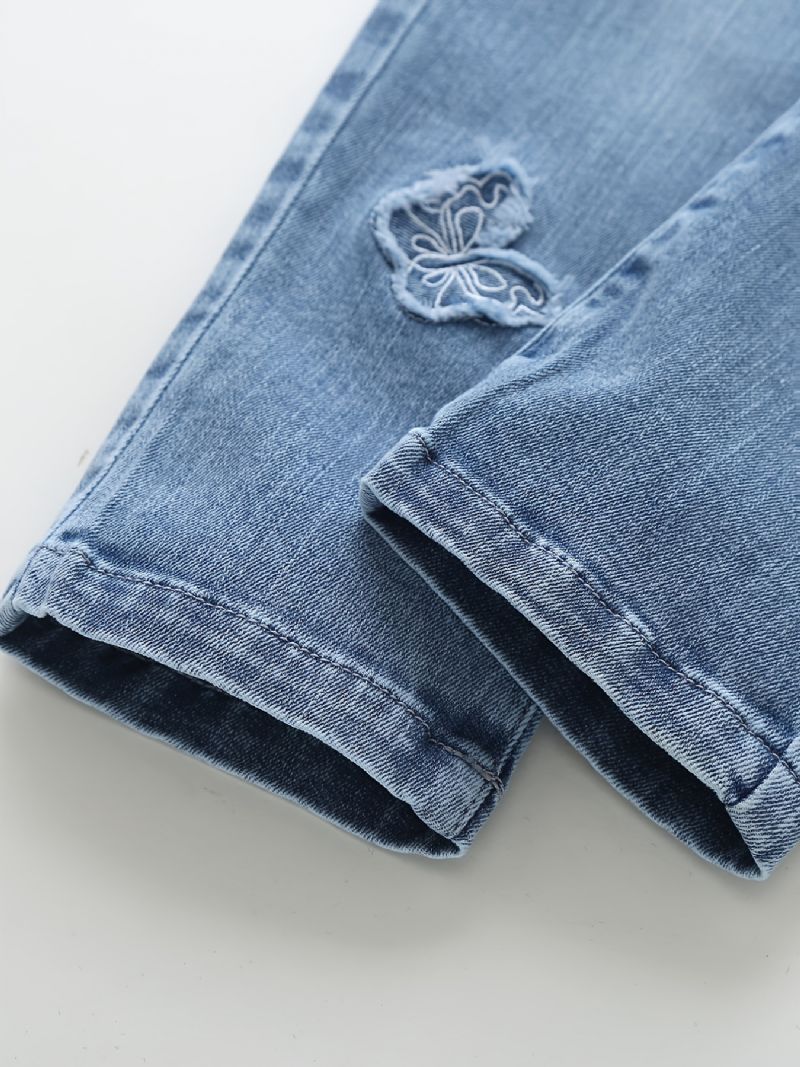 Bebis Flickor Avsmalnande Jeans Med Fjärilstryck Elastiskt Midjeband För Höst Och Vinter Nytt