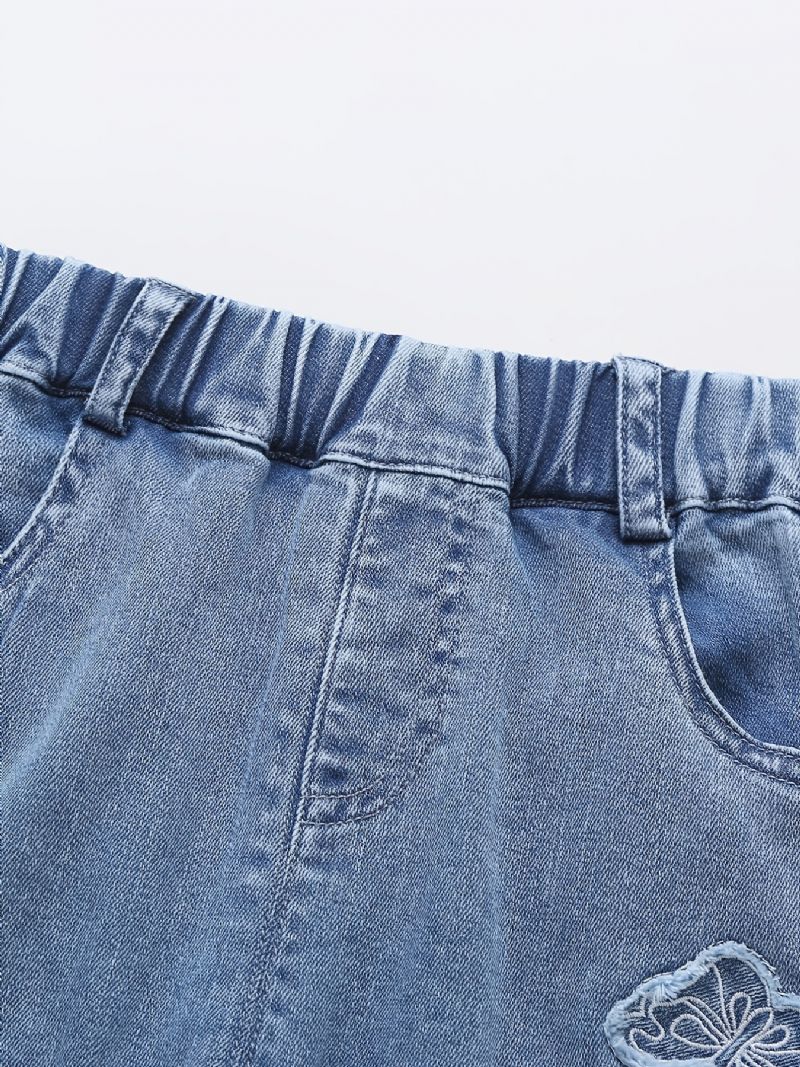 Bebis Flickor Avsmalnande Jeans Med Fjärilstryck Elastiskt Midjeband För Höst Och Vinter Nytt