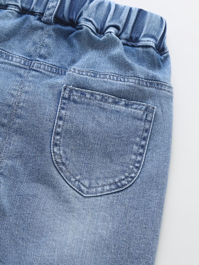 Bebis Flickor Avsmalnande Jeans Med Fjärilstryck Elastiskt Midjeband För Höst Och Vinter Nytt