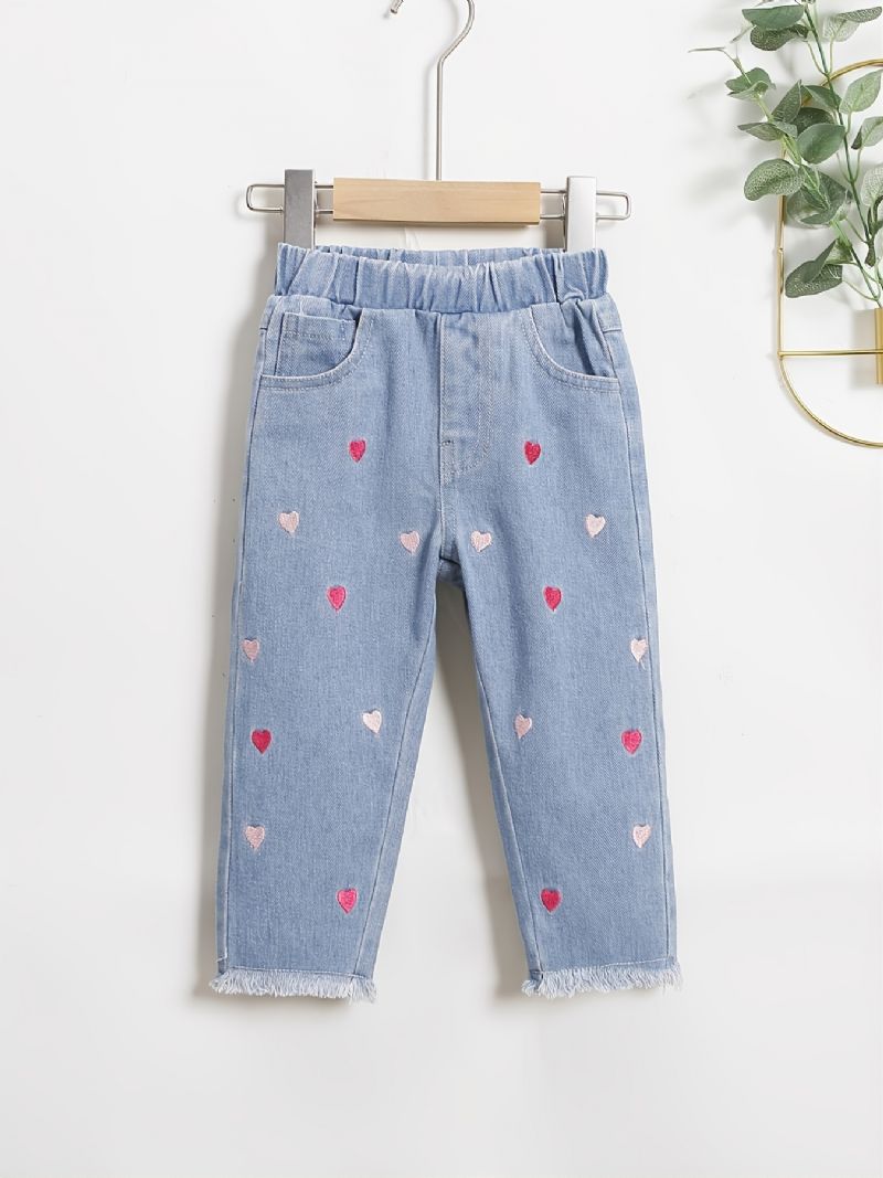 Bebis Flickor Casual Jeans Hjärta Broderi Byxor Barnkläder