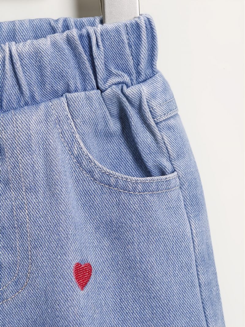 Bebis Flickor Casual Jeans Hjärta Broderi Byxor Barnkläder