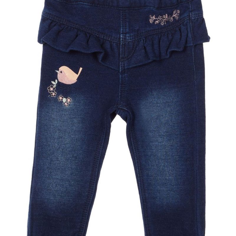 Bebis Flickor Casual Mjuka Jeans Little Bird Flower Broderade Spetsbyxor Barnkläder