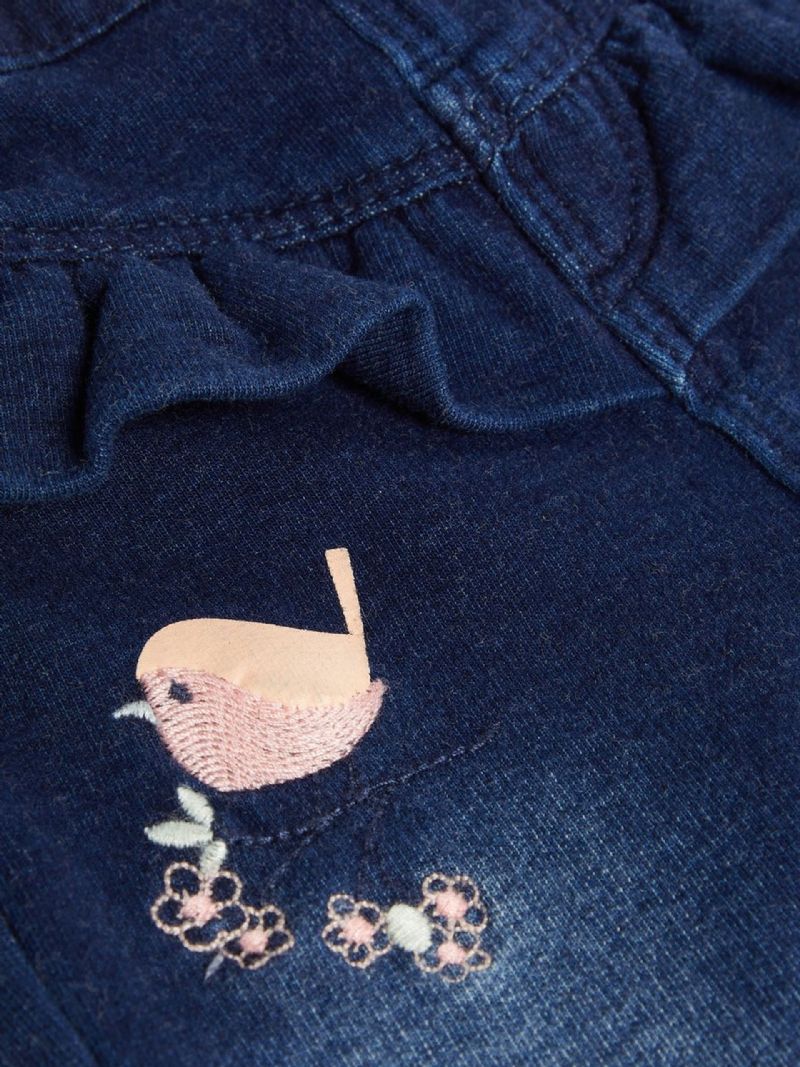 Bebis Flickor Casual Mjuka Jeans Little Bird Flower Broderade Spetsbyxor Barnkläder