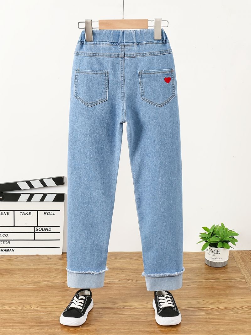 Bebis Flickor Denim Casual Jeans Broderi Vår Höst