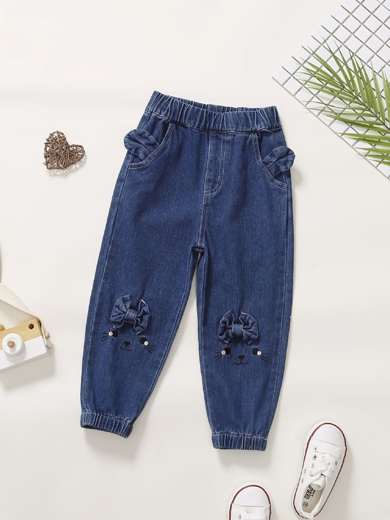 Bebis Flickor Jeans Barn Elastisk Midja Kanin Broderade Joggingbyxor