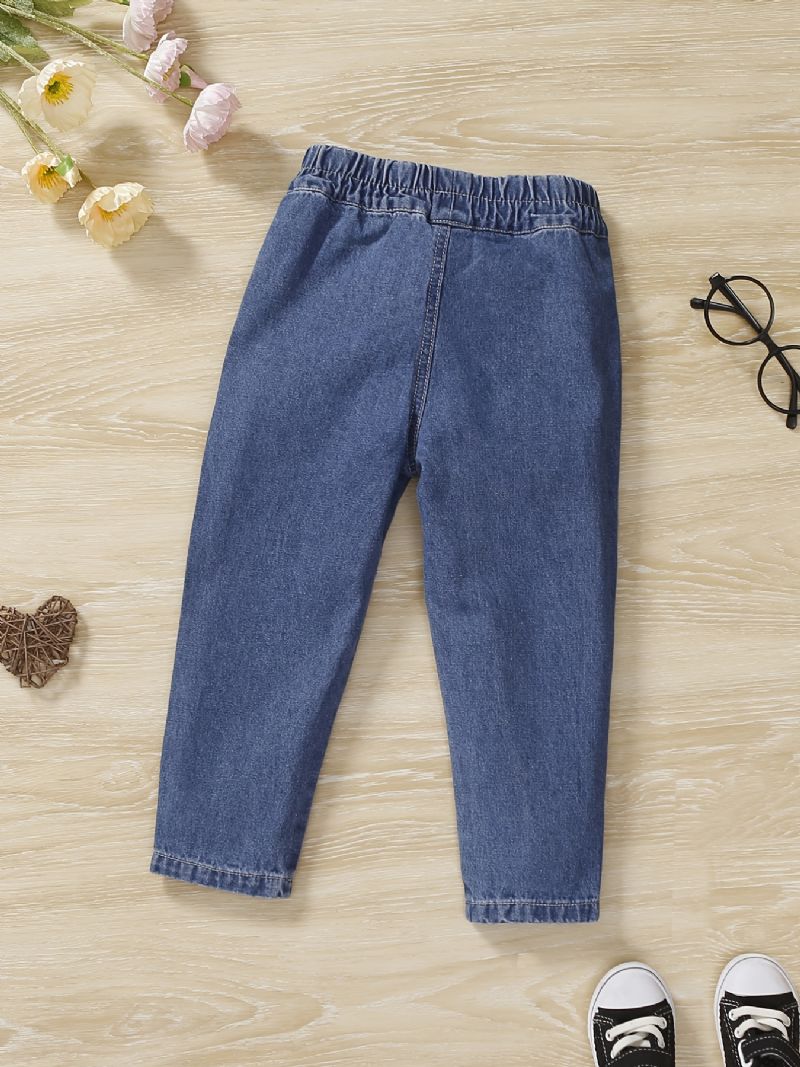 Bebis Flickor Jeans Casual Heart Brodery Byxor Barnkläder