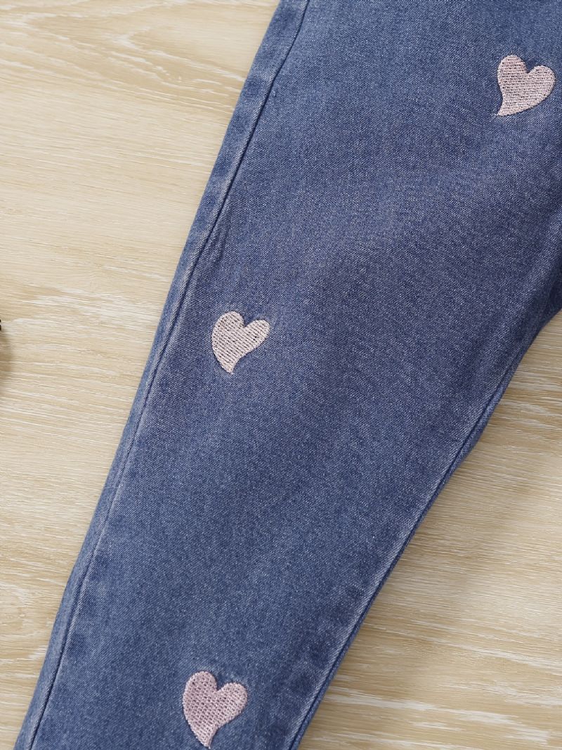 Bebis Flickor Jeans Casual Heart Brodery Byxor Barnkläder