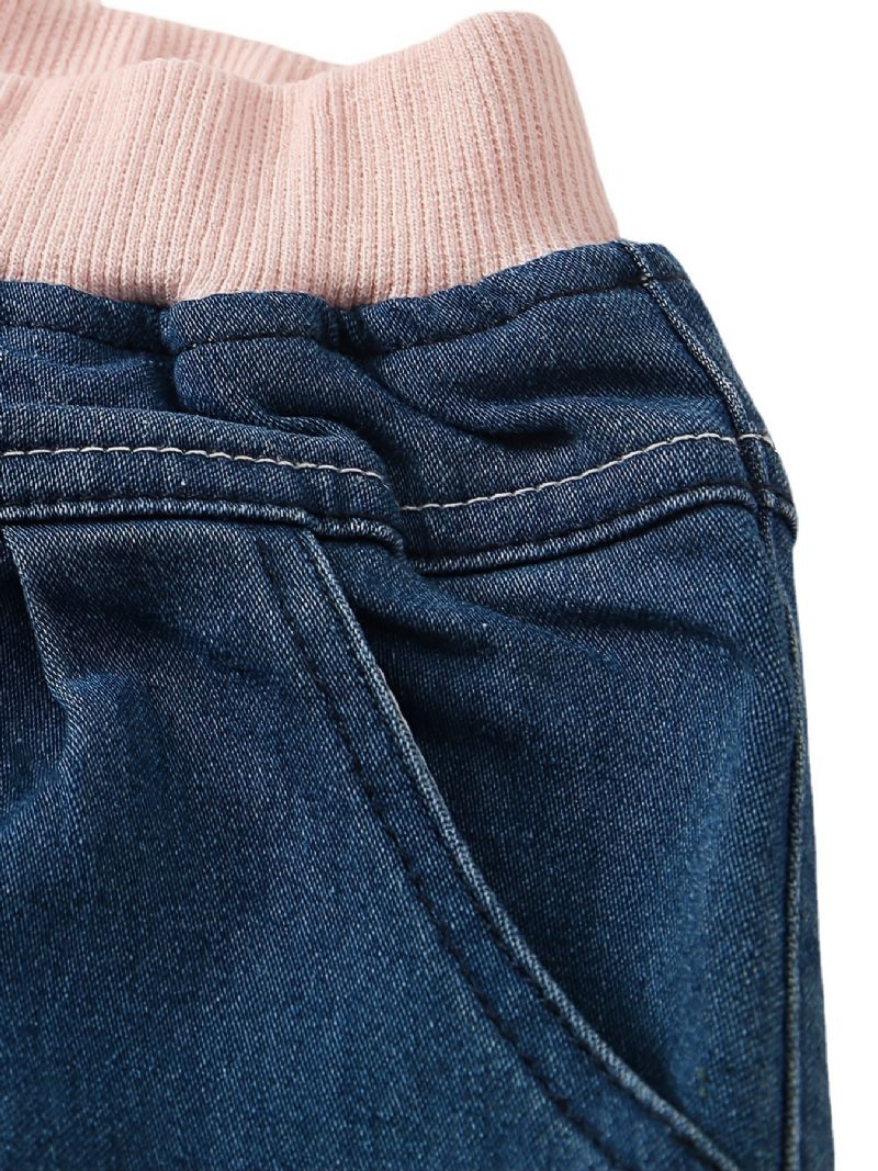 Bebis Flickor Jeans Elastisk Midja Katt Broderade Byxor Barnkläder