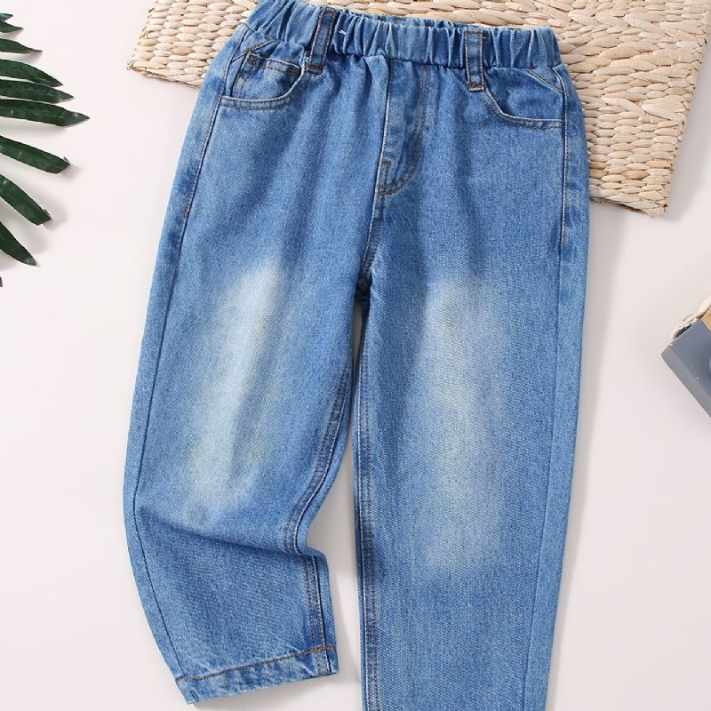 Bebis Flickor Retro Jeans Casual Enfärgad Elastisk Midja Jeansbyxor Barnkläder