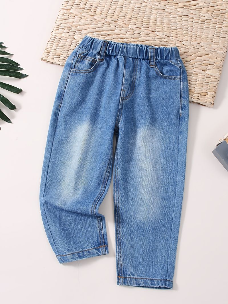 Bebis Flickor Retro Jeans Casual Enfärgad Elastisk Midja Jeansbyxor Barnkläder