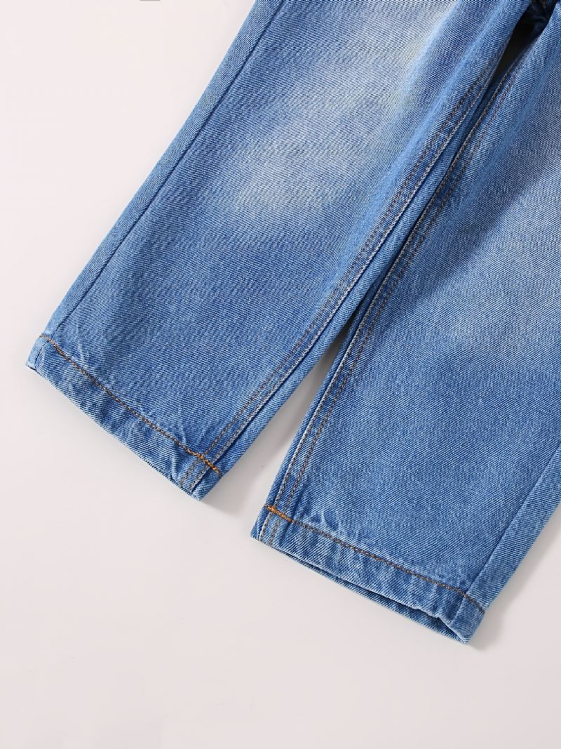 Bebis Flickor Retro Jeans Casual Enfärgad Elastisk Midja Jeansbyxor Barnkläder