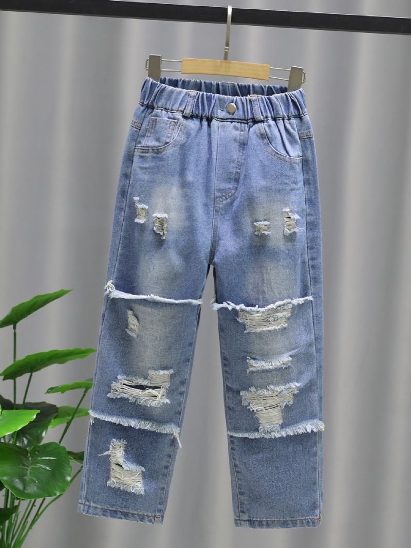 Bebis Flickor Ripped Jean Distressed Jeansbyxor