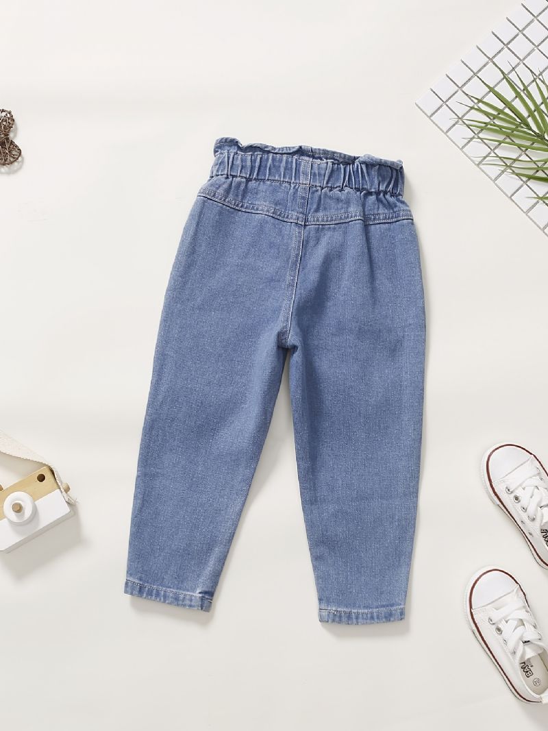 Bebis Flickor Söta Vintage Jeans Med Hjärttryck Resår I Midjan