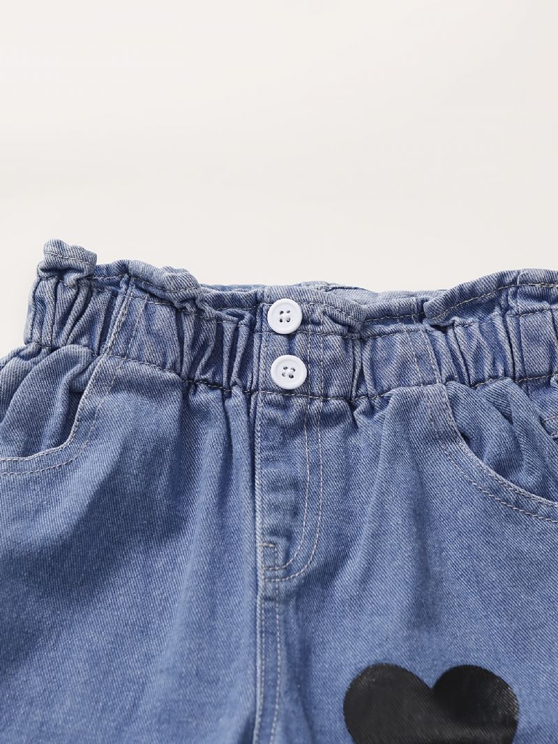 Bebis Flickor Söta Vintage Jeans Med Hjärttryck Resår I Midjan