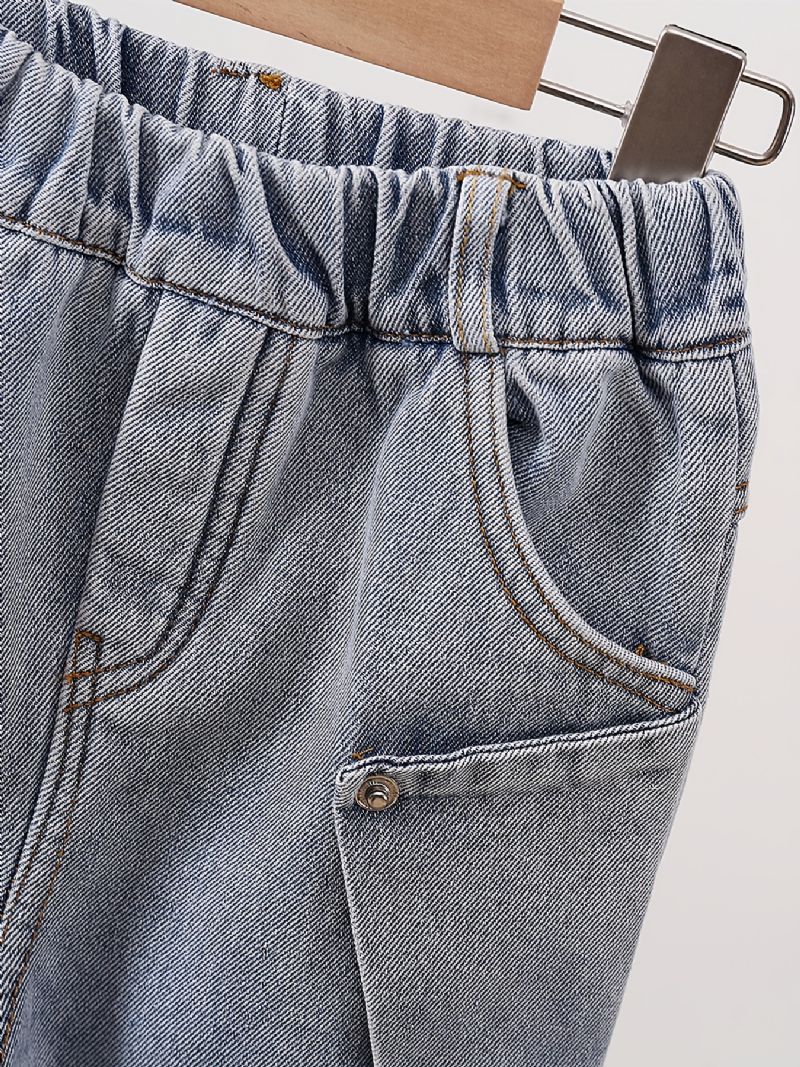 Bebis Pojkar Jeans Casual Plysch Varm Elastisk Midja Byxor Barnkläder