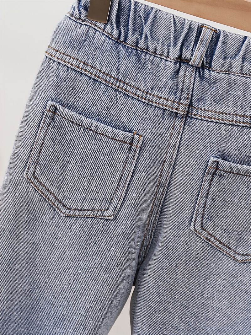 Bebis Pojkar Jeans Casual Plysch Varm Elastisk Midja Byxor Barnkläder