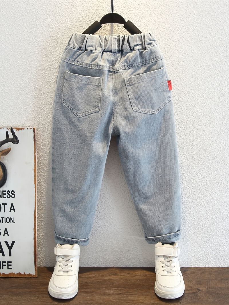 Bebis Pojkar Jeans Elastisk Midja Dinosaur Print Jeansbyxor Barnkläder