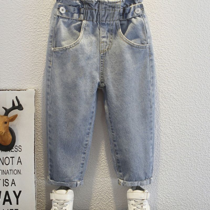 Casual Blå Denim Texturerade Flickjeans