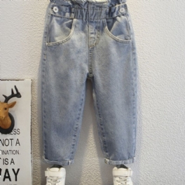 Casual Blå Denim Texturerade Flickjeans