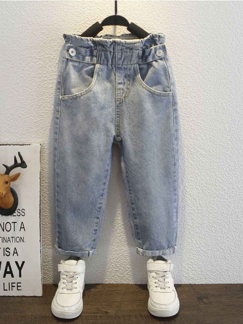 Casual Blå Denim Texturerade Flickjeans