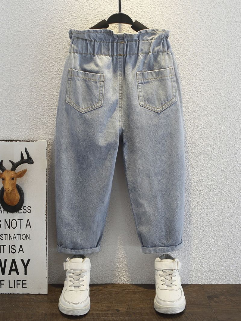 Casual Blå Denim Texturerade Flickjeans