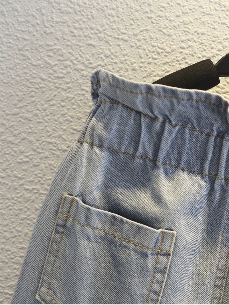 Casual Blå Denim Texturerade Flickjeans