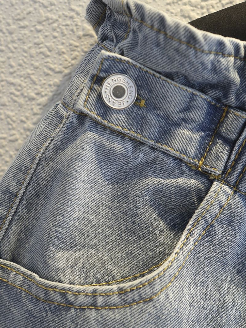 Casual Blå Denim Texturerade Flickjeans