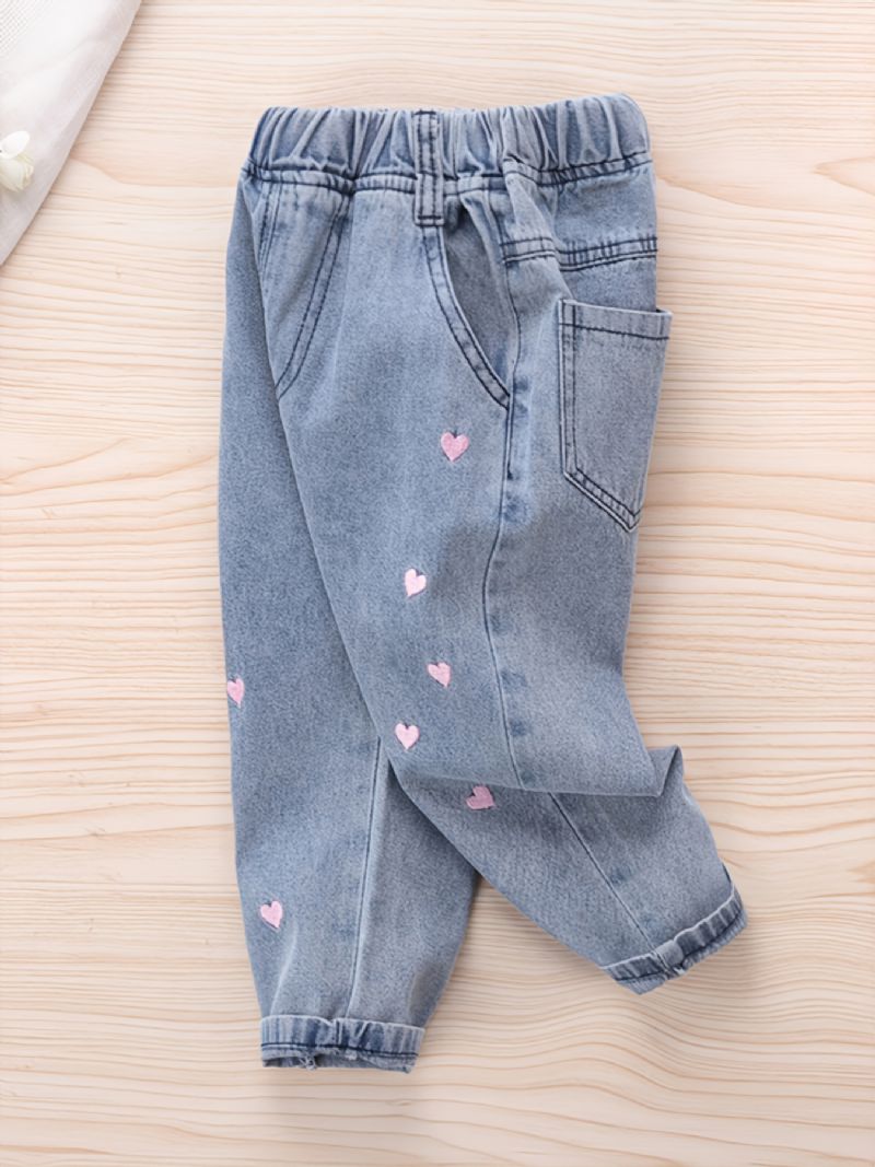 Casual Jeans Med Broderade Hjärtan För Barn