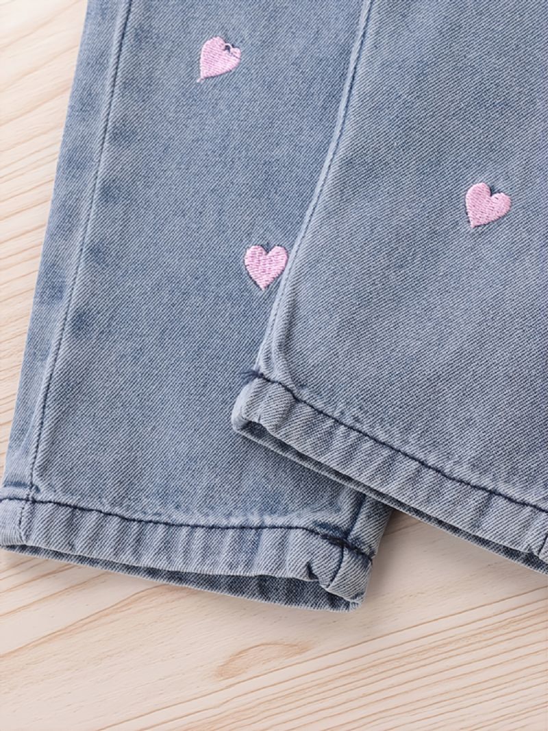 Casual Jeans Med Broderade Hjärtan För Barn