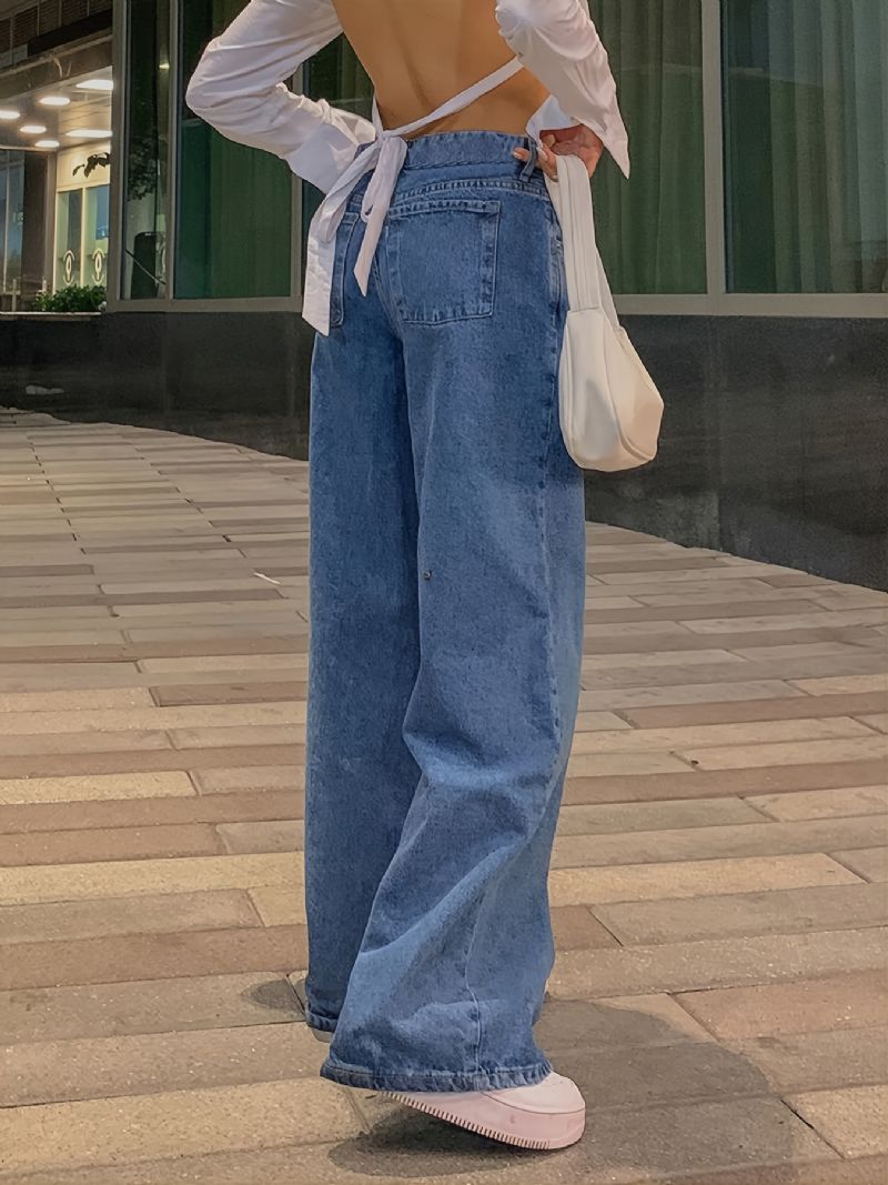 Damer Avslappnade Vida Ben Baggy Jeansbyxor Flicka Jeans I Y2k-stil Solida Med Ben