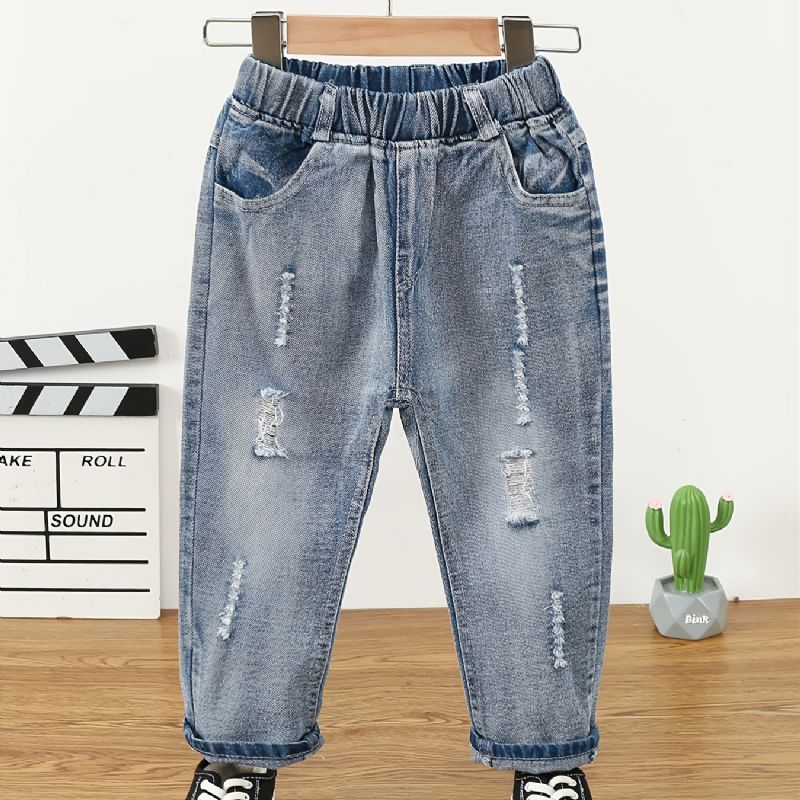 Denim Casual Ripped Jeans För Barn Vår Höst