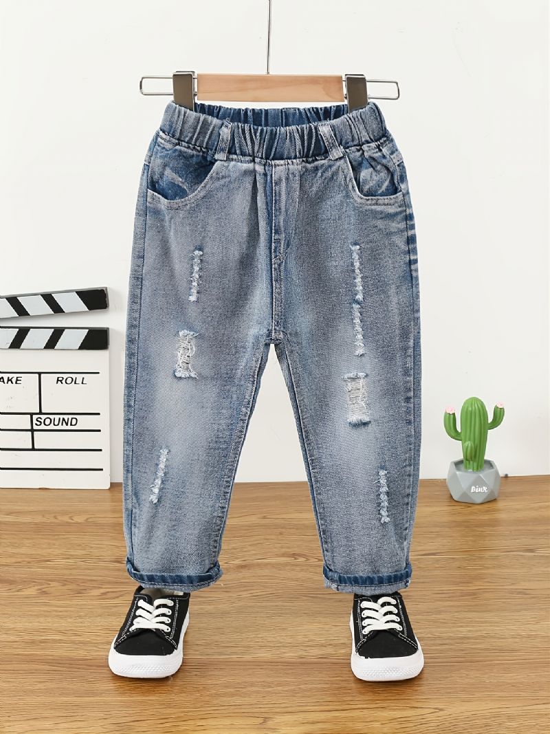 Denim Casual Ripped Jeans För Barn Vår Höst