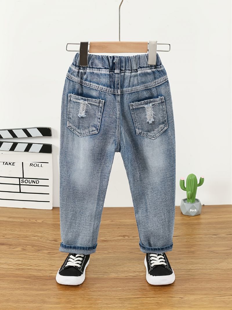 Denim Casual Ripped Jeans För Barn Vår Höst