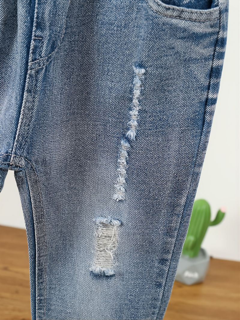 Denim Casual Ripped Jeans För Barn Vår Höst