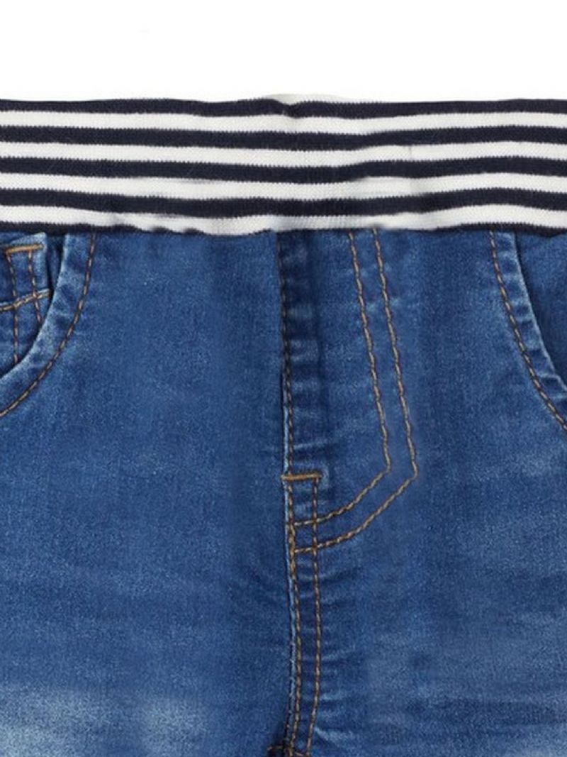 Elastisk Midja För Flickor Delfinbroderade Blekta Jeans Barnkläder