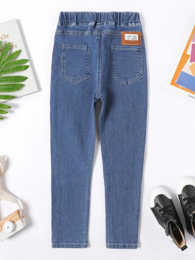 Enkelt Mode Jeansbyxor För Flickor Casual Jeans