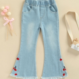 Flickor 2023 Nya Broderade Cherry Denim Flare Jeans