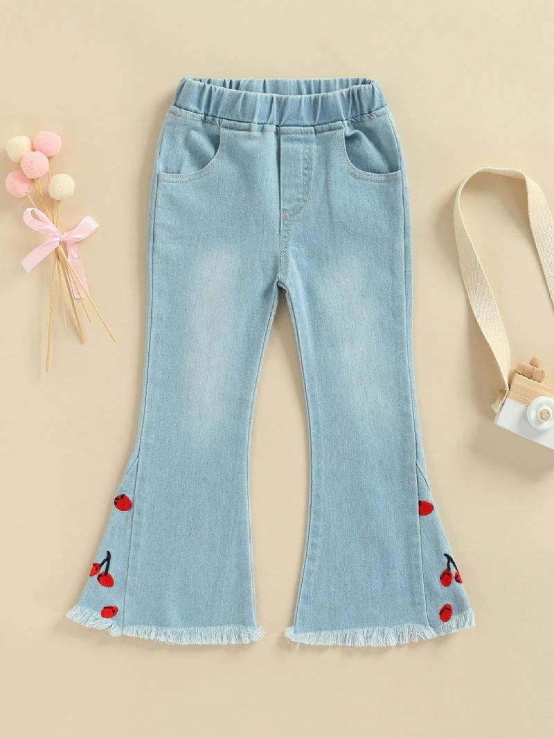 Flickor 2023 Nya Broderade Cherry Denim Flare Jeans