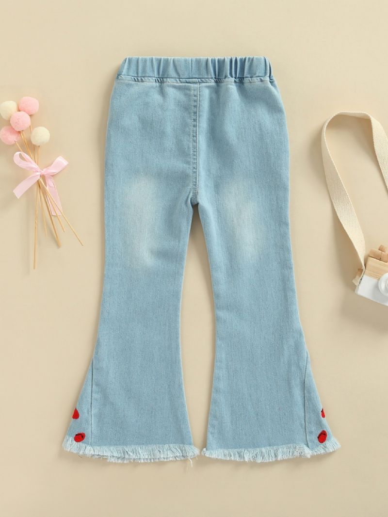 Flickor 2023 Nya Broderade Cherry Denim Flare Jeans