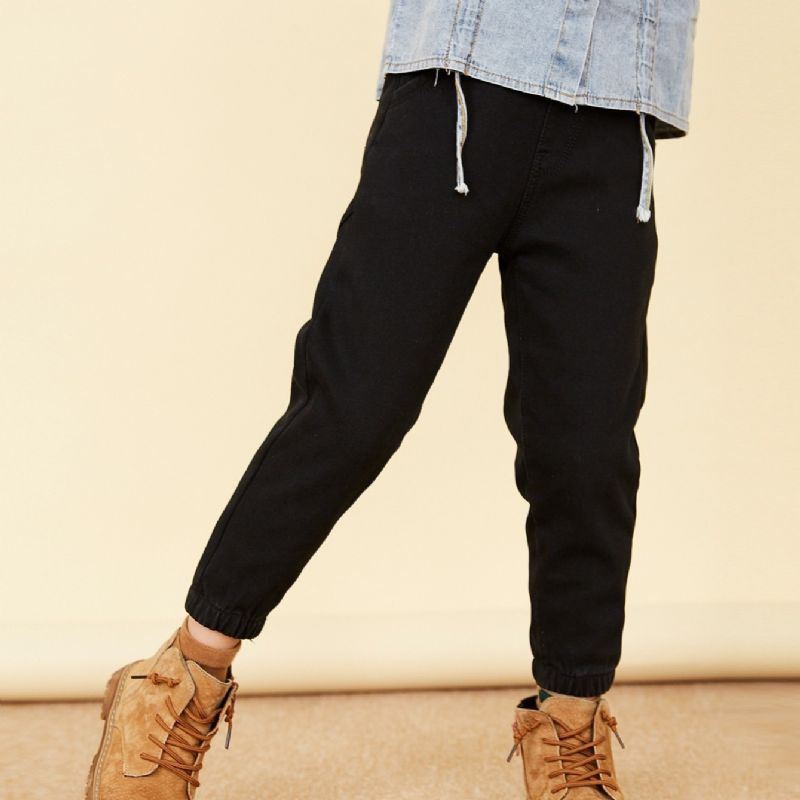 Flickor Barn Solid Denim Elastiska Jogger Jeans Bla