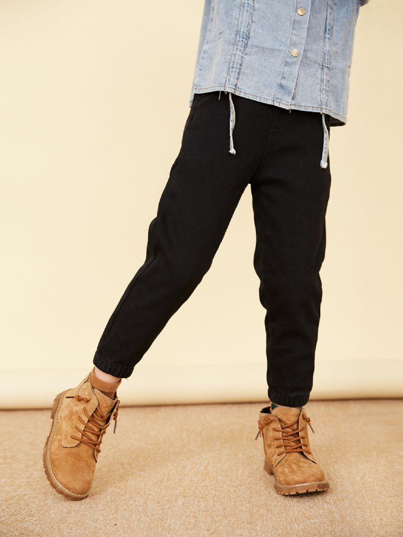 Flickor Barn Solid Denim Elastiska Jogger Jeans Bla