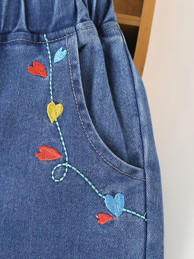 Flickor Blå Casual Heart Broderi Jeans