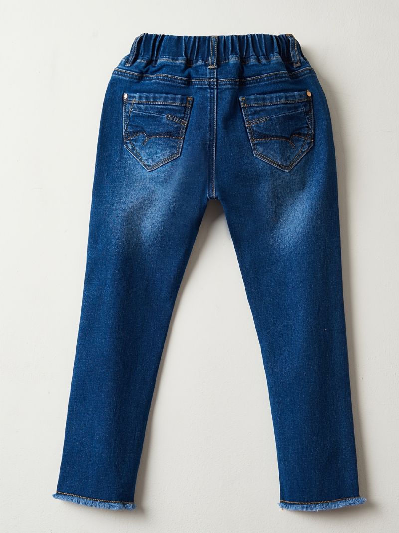 Flickor Blekt Elastisk Midja Jeans Casual Barnkläder